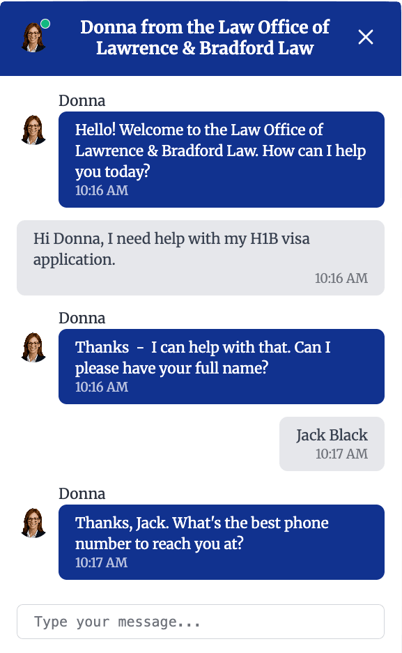 Donna Website Chat Interface